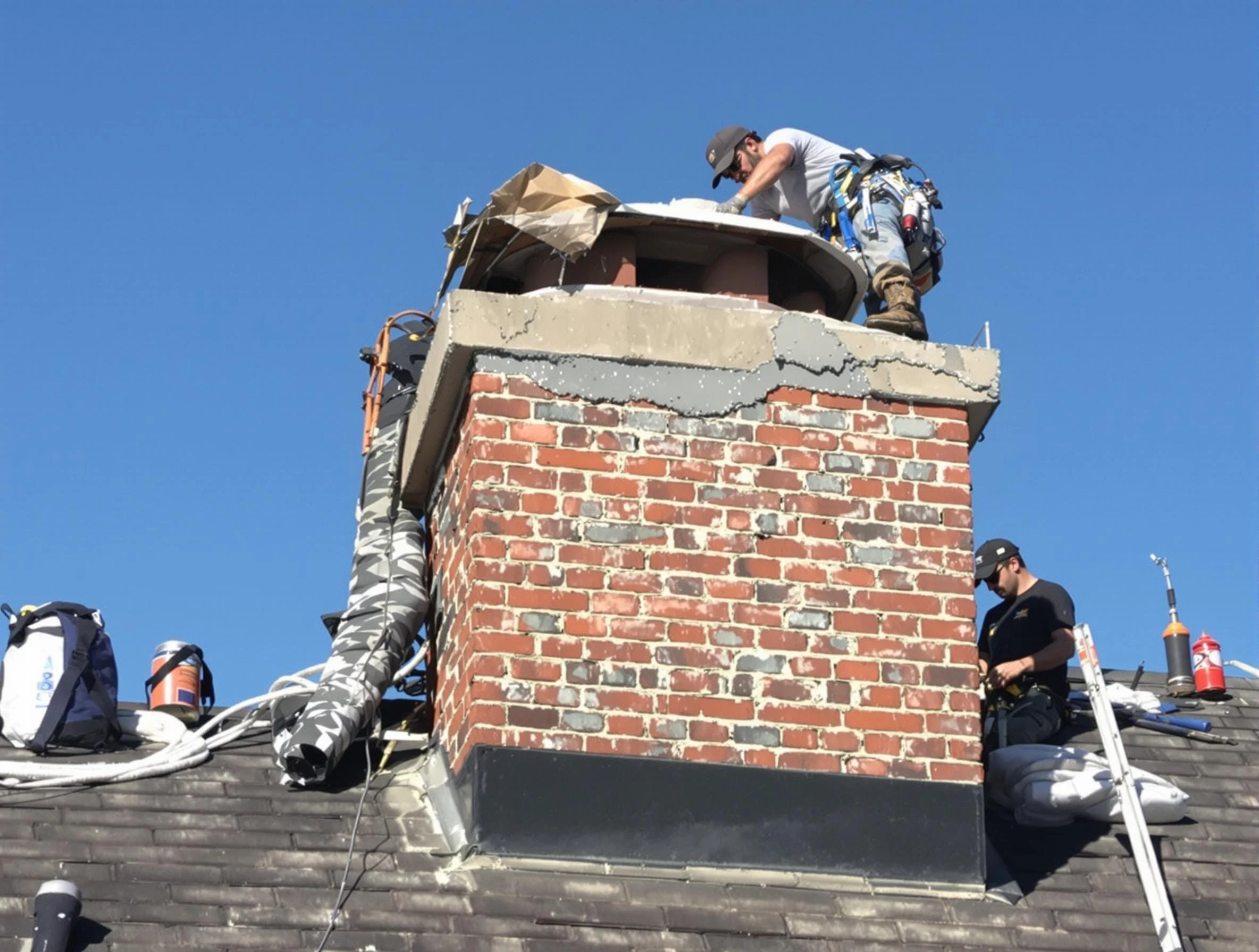 Atlantic City Chimney Sweep installing a custom chimney crown in Atlantic City, NJ